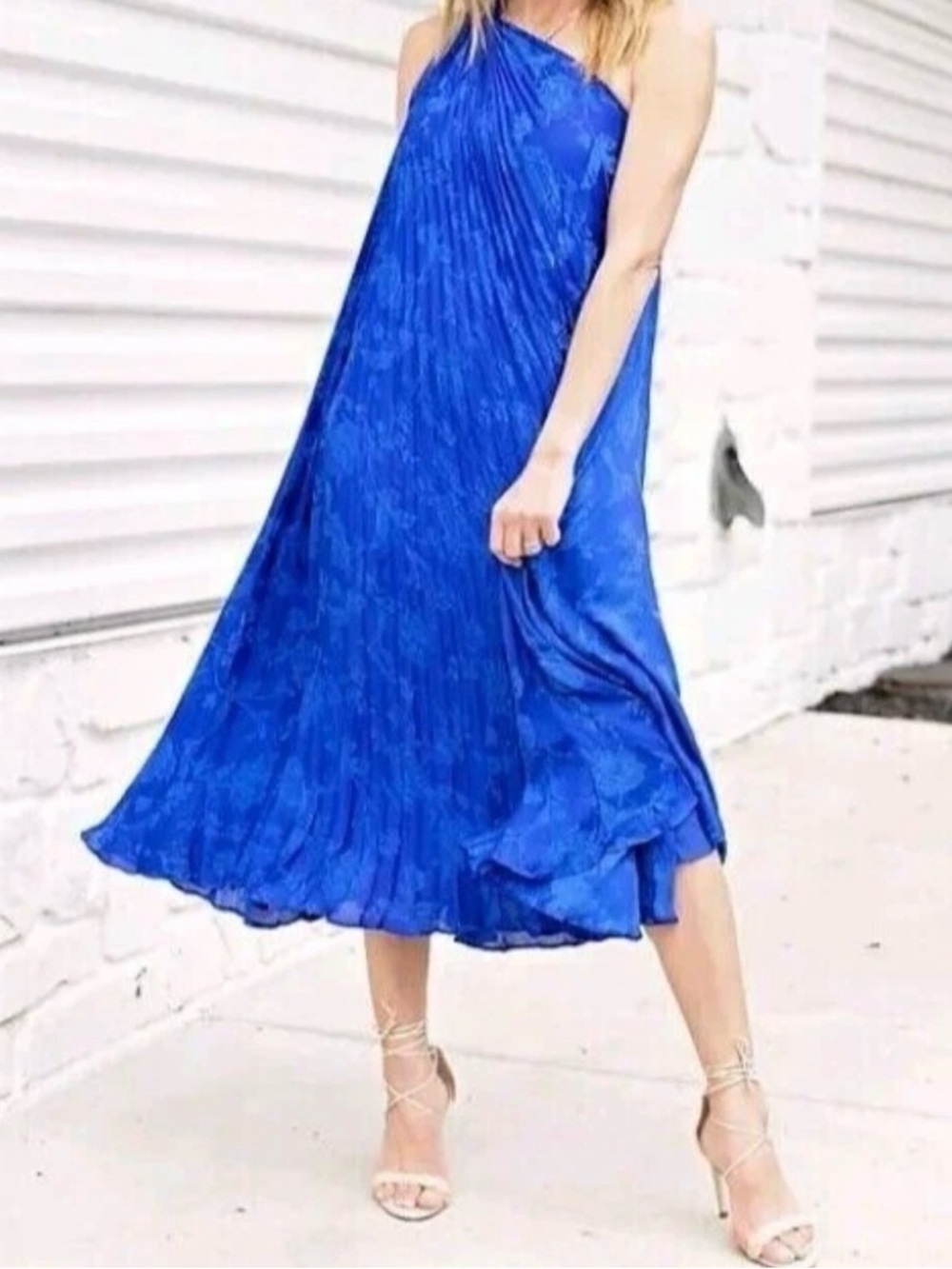 Banana republic radiant One-Shoulder Blue Pleated Dress Grecian xs